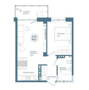 2-к квартира, строящийся дом, 48м2, 15/19 этаж