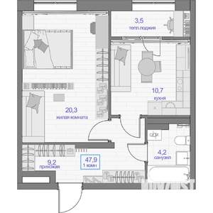 1-к квартира, вторичка, 48м2, 12/24 этаж