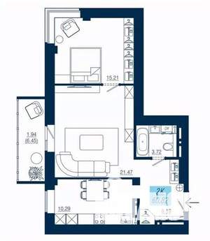 2-к квартира, строящийся дом, 61м2, 16/19 этаж
