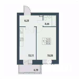 1-к квартира, вторичка, 40м2, 2/9 этаж