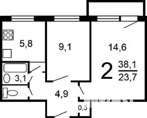 2-к квартира, вторичка, 40м2, 7/9 этаж