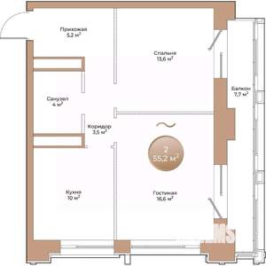 2-к квартира, вторичка, 55м2, 5/24 этаж