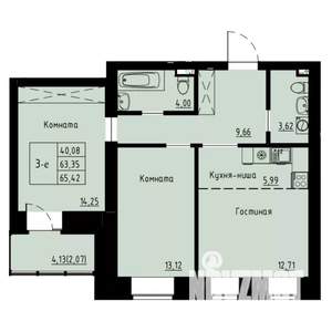 3-к квартира, строящийся дом, 66м2, 2/8 этаж