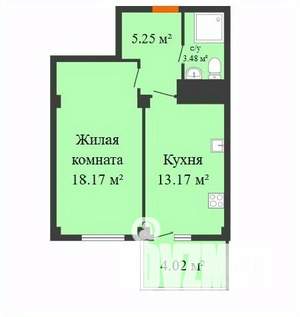 1-к квартира, строящийся дом, 40м2, 14/17 этаж