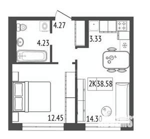 2-к квартира, вторичка, 39м2, 16/17 этаж