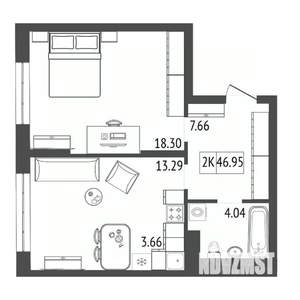2-к квартира, вторичка, 47м2, 3/17 этаж