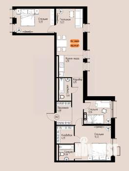 4-к квартира, вторичка, 82м2, 15/17 этаж