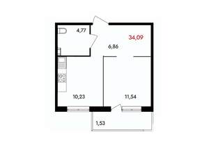 1-к квартира, вторичка, 34м2, 16/18 этаж