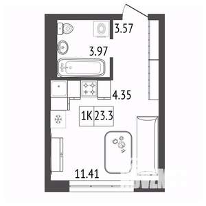 1-к квартира, вторичка, 23м2, 3/17 этаж