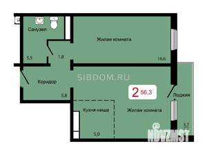 2-к квартира, вторичка, 56м2, 4/17 этаж