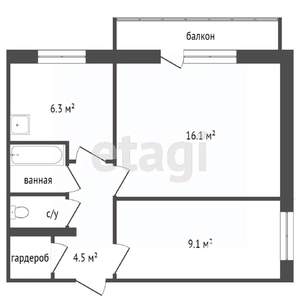 2-к квартира, вторичка, 41м2, 4/9 этаж