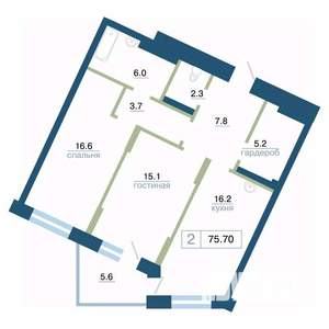 2-к квартира, вторичка, 76м2, 13/24 этаж