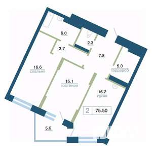 2-к квартира, вторичка, 76м2, 14/24 этаж