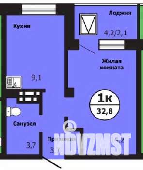 1-к квартира, строящийся дом, 33м2, 19/19 этаж