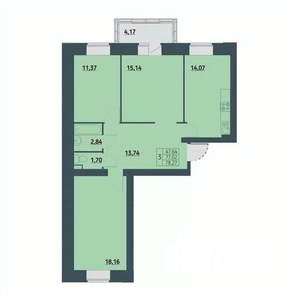 3-к квартира, строящийся дом, 73м2, 2/9 этаж
