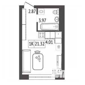1-к квартира, строящийся дом, 21м2, 3/17 этаж
