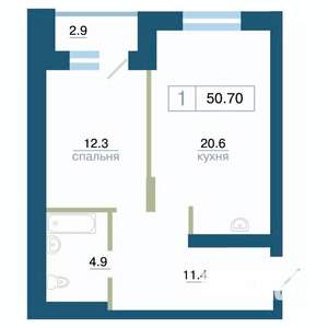1-к квартира, вторичка, 51м2, 7/24 этаж