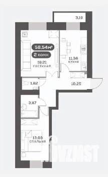 2-к квартира, вторичка, 59м2, 7/15 этаж