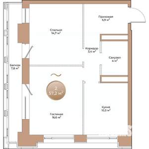 2-к квартира, вторичка, 57м2, 2/24 этаж