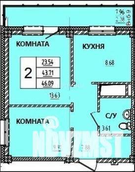 2-к квартира, строящийся дом, 46м2, 7/15 этаж