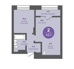 2-к квартира, вторичка, 42м2, 14/24 этаж