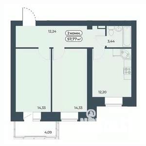 2-к квартира, строящийся дом, 58м2, 2/9 этаж