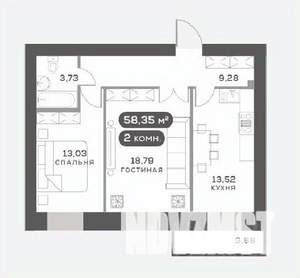 2-к квартира, вторичка, 58м2, 2/15 этаж