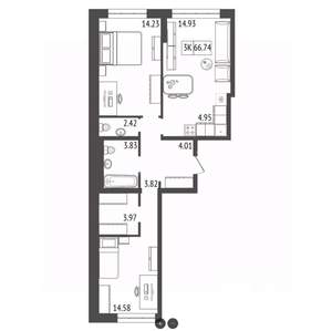 3-к квартира, вторичка, 67м2, 6/17 этаж