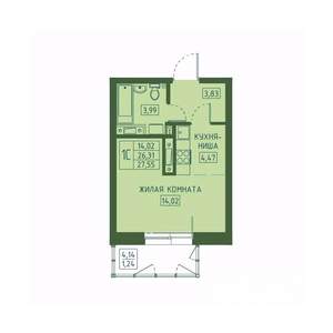 Студия квартира, вторичка, 28м2, 7/23 этаж