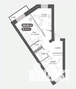 2-к квартира, вторичка, 69м2, 9/15 этаж