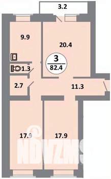 3-к квартира, строящийся дом, 82м2, 2/14 этаж