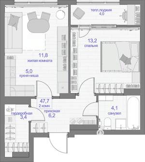 2-к квартира, вторичка, 48м2, 4/24 этаж