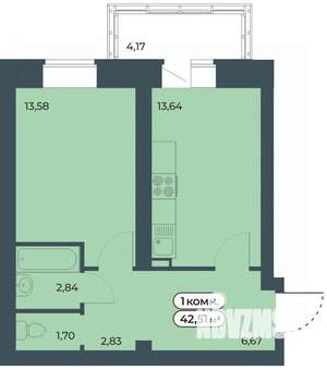 1-к квартира, вторичка, 43м2, 1/9 этаж
