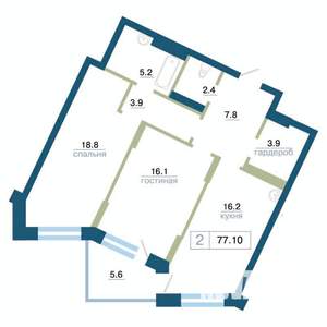2-к квартира, строящийся дом, 77м2, 8/24 этаж
