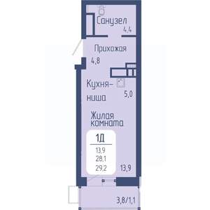 Студия квартира, вторичка, 29м2, 14/24 этаж