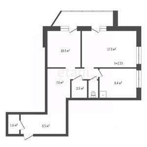 2-к квартира, вторичка, 64м2, 16/16 этаж
