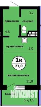 Студия квартира, вторичка, 27м2, 9/9 этаж