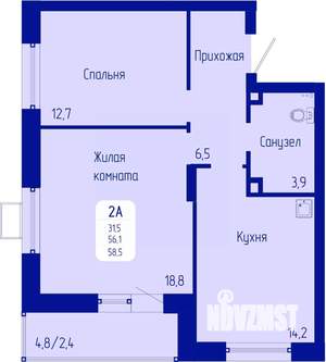 2-к квартира, строящийся дом, 59м2, 10/12 этаж