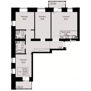 4-к квартира, строящийся дом, 94м2, 3/8 этаж