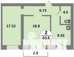 2-к квартира, строящийся дом, 59м2, 14/14 этаж