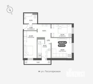 3-к квартира, вторичка, 77м2, 3/17 этаж