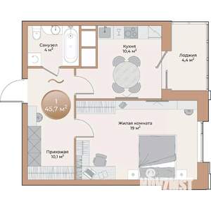 1-к квартира, вторичка, 46м2, 14/24 этаж