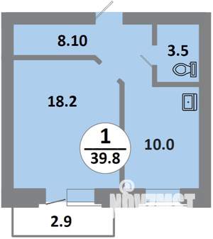 1-к квартира, строящийся дом, 40м2, 12/14 этаж