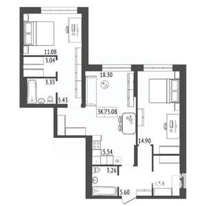 3-к квартира, вторичка, 75м2, 3/17 этаж