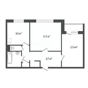 2-к квартира, вторичка, 53м2, 9/9 этаж