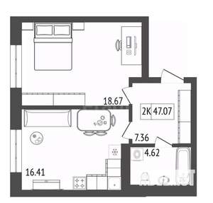 2-к квартира, вторичка, 47м2, 8/17 этаж
