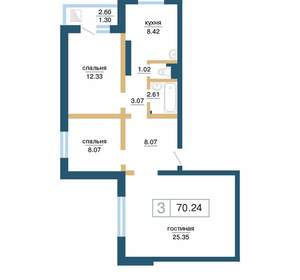 3-к квартира, вторичка, 70м2, 9/17 этаж