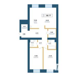 3-к квартира, вторичка, 89м2, 2/7 этаж