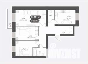 3-к квартира, вторичка, 94м2, 4/15 этаж