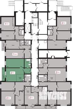 2-к квартира, строящийся дом, 53м2, 1/17 этаж